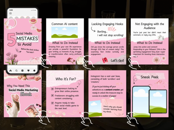 Instagram Growth Pack – 100 Pink Aesthetic Carousel Template - Image 3